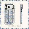 Oriental Porcelain Blue White Vertical Striped Floral Art Graphic Film Aesthetic Protective Shockproof Bumper Case For iPhone 13 14 15 16 Pro Max Plus