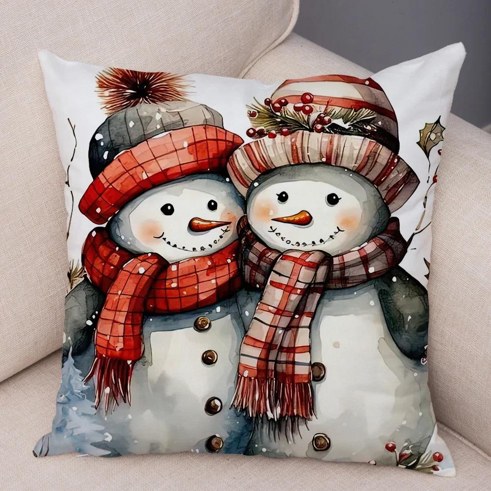 Frohe Weihnachten Kissenbezug Doppelseitiger Druck Deko Niedlicher Cartoon Schneemann Kissenbezug Plüsch Weihnachtsmann Kissenbezug für Sofa Zuhause Auto