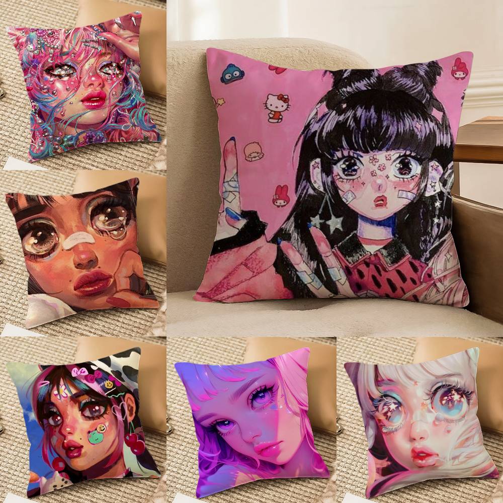 Beautiful Girl With Color Paint Pillow Case Printed Brushed Fleece Pillow Baby Skin-Touch Eco-Friendly Dye-Sublimat