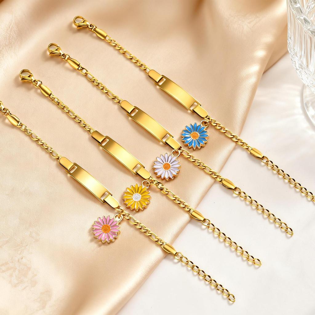 Custom Name Daisy Bracelet for Baby Kids Personalized Gold Plated Chain Flower Children's Jewelry Gift