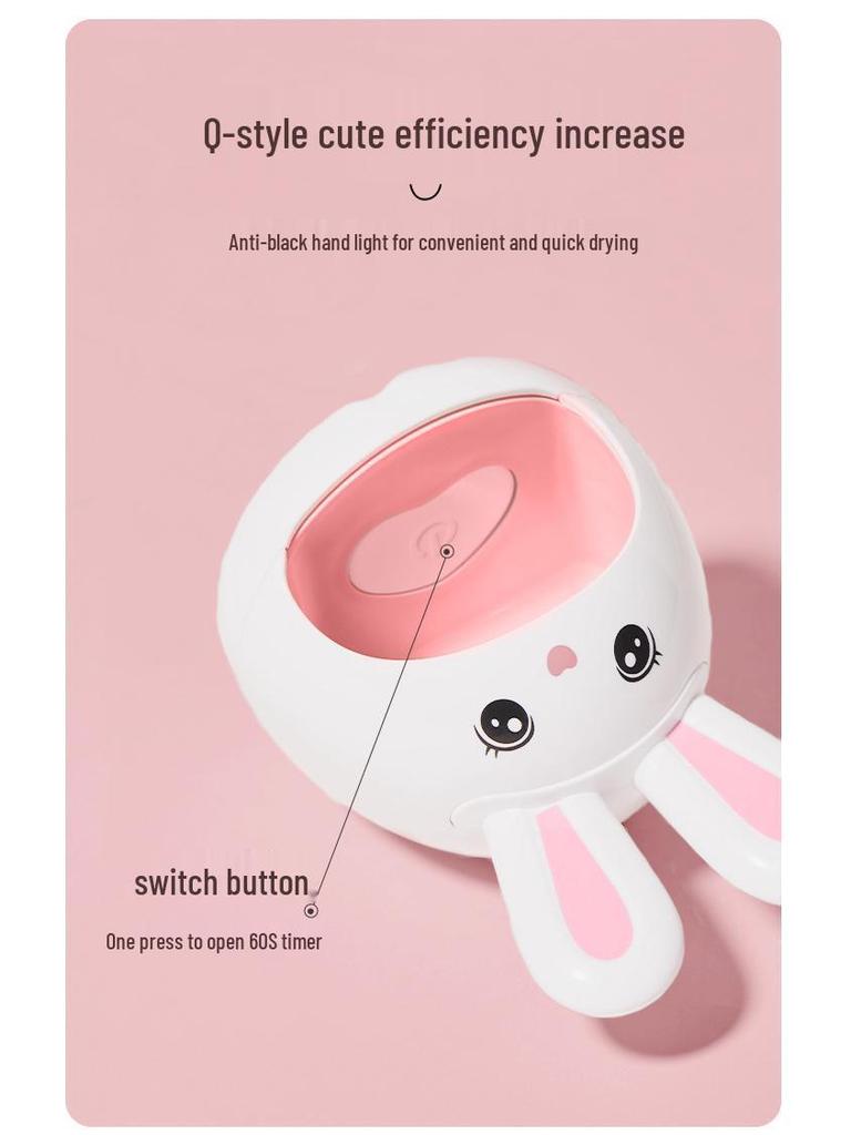 Mini Gel Nail Lamp - Adorable Rabbit Design, Quick-Drying, LED Gel, Won't Darken Hands, Perfect for Home Use