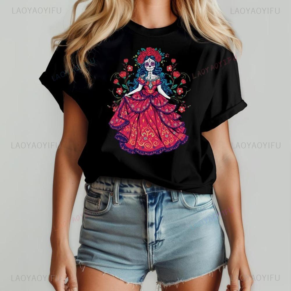 Catrina Dress TShirt Da De Los Muertos Sugar Skull Women Tee Mexican Day of The Dead Calavera Shirt Unisex Festival Costumes