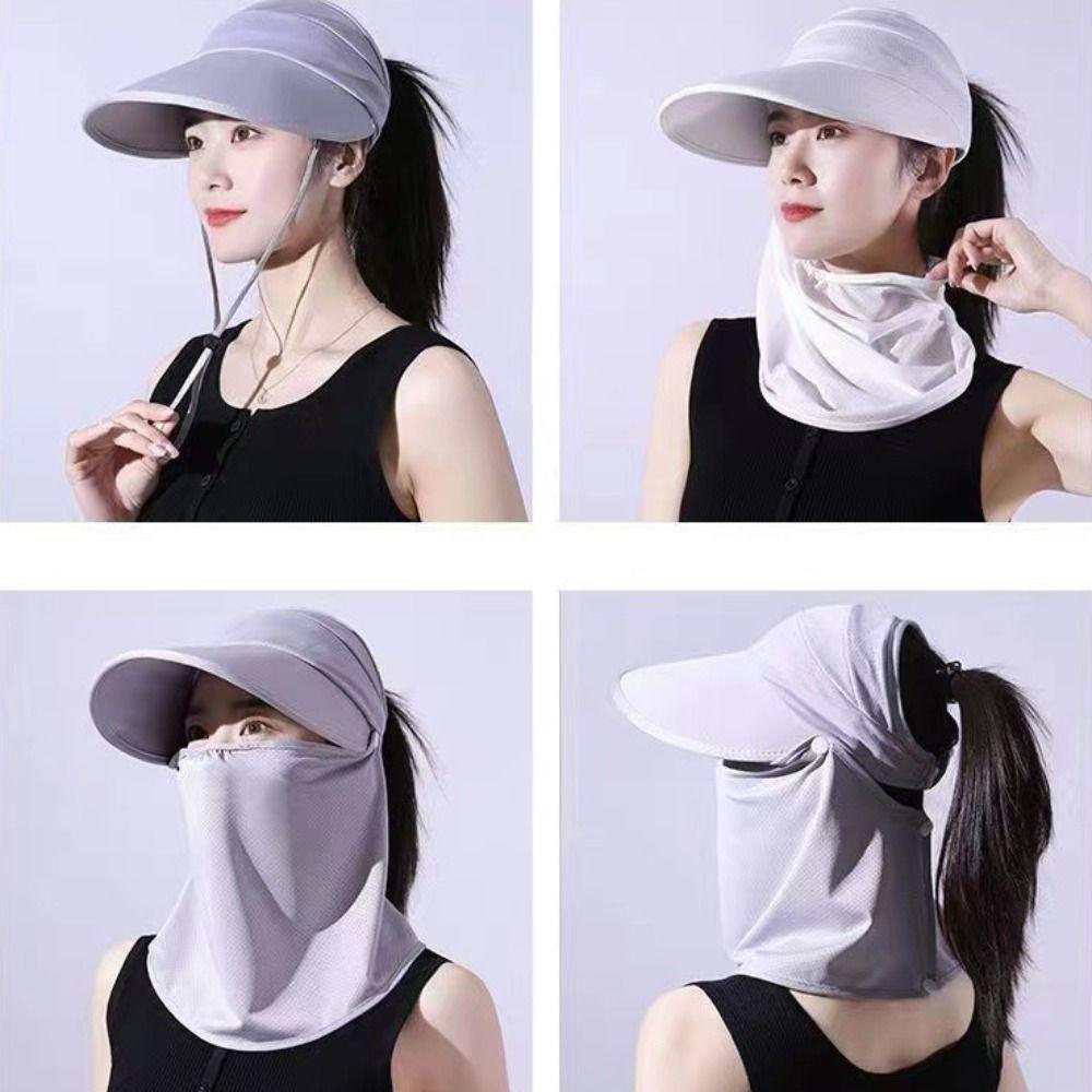 Face Protection Empty Top Hat Wide Brim Face Cover  Hat Portable Women Sun Hat  Women
