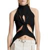 Women's Summer Sleeveless Vest Irregular Hollowed Out Kink Half High Neck Color Crop Knitted Vest Top