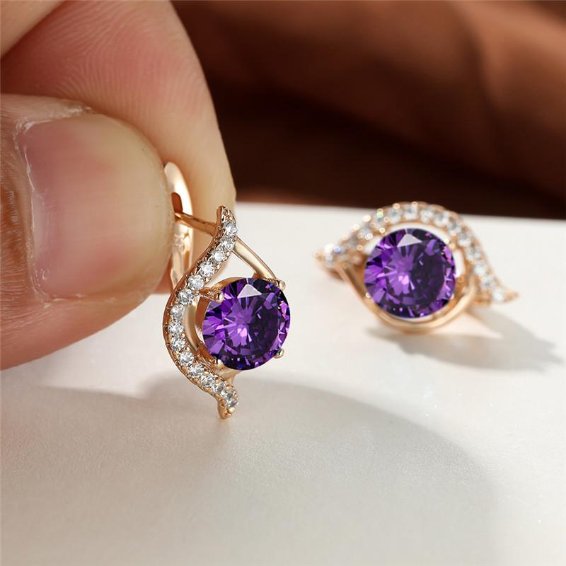 Purple Crystal Round Stone Earrings Trendy Multicolor Zircon Hoop Earrings Vintage Gold Color Wedding Earrings For Women Jewelry
