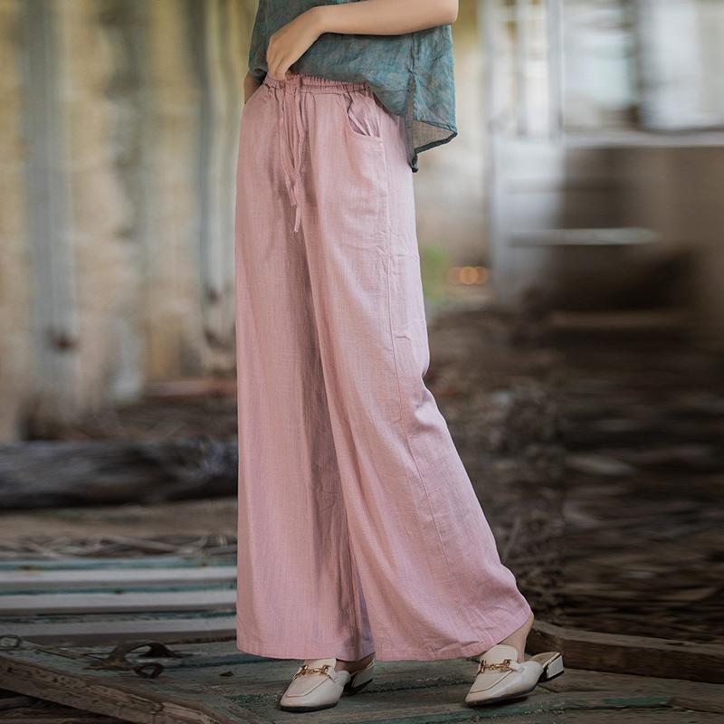 2025 Spring/Summer Nianbaixiu Women's Cotton Linen Wide-Leg Trousers - Zen-Inspired Light Retro Style