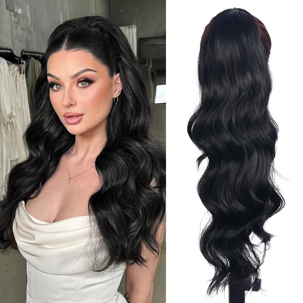 Hochtemperaturfaser Damen Lang Lockig Body Wave Selbstklebend Pferdeschwanz Weich Mehrere Farben Europäisch Amerikanisch Cosplay