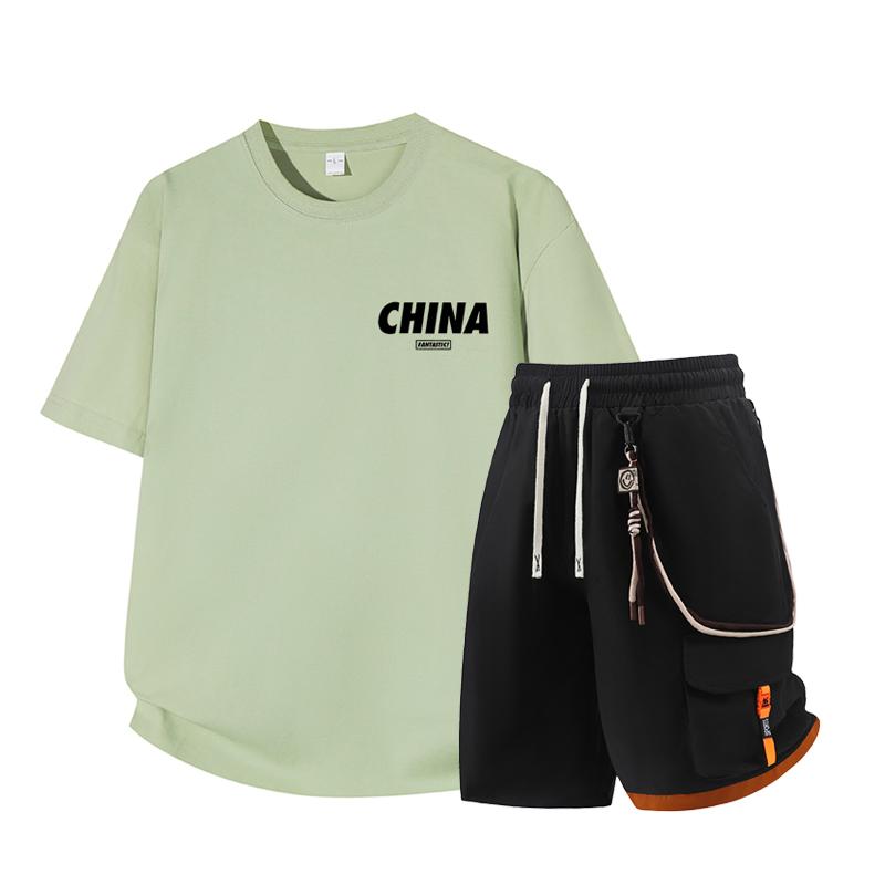 Dmo Men's Short Sleeved Set Summer Short Sleeved Slim Fit Upper Garment Men's Two-piece Set