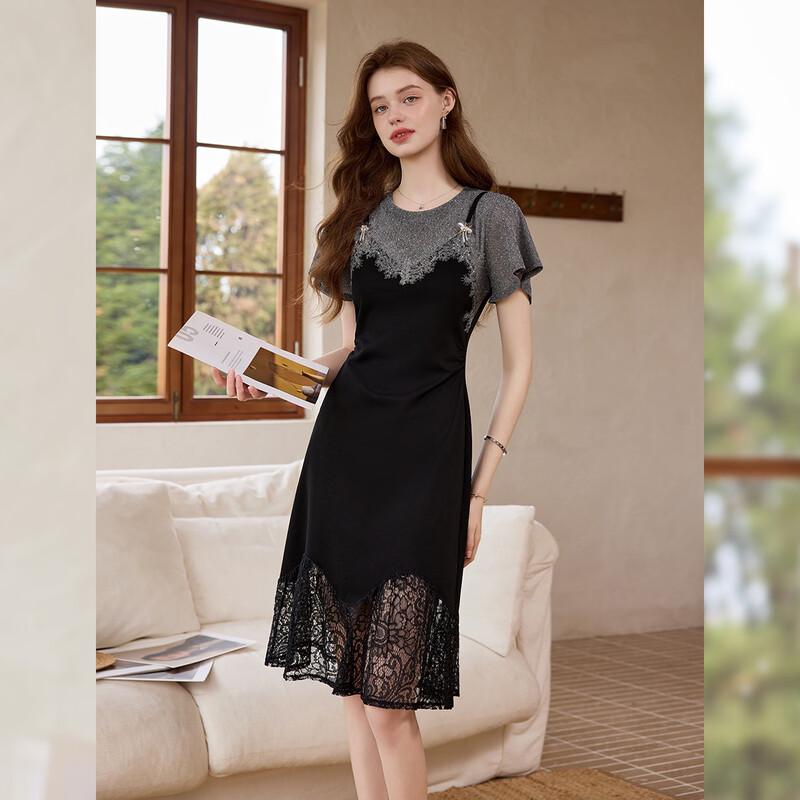 Bailuyu Women's 2026 Summer Lace Spliced Dress