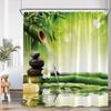 Zen Shower Curtains Black Stone Green Bamboo Lotus Spa Candle Purple Orchid Natural Leaf Bathroom Curtain Meditation Bath Decor