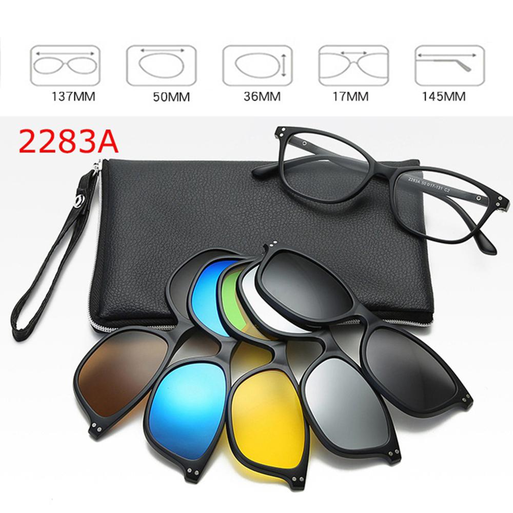 6 In 1 Polarized Sunglasses Men Women Magnetic Clip On Glasses TR90 Optical Prescription Eyeglass Frames Magnet Clips