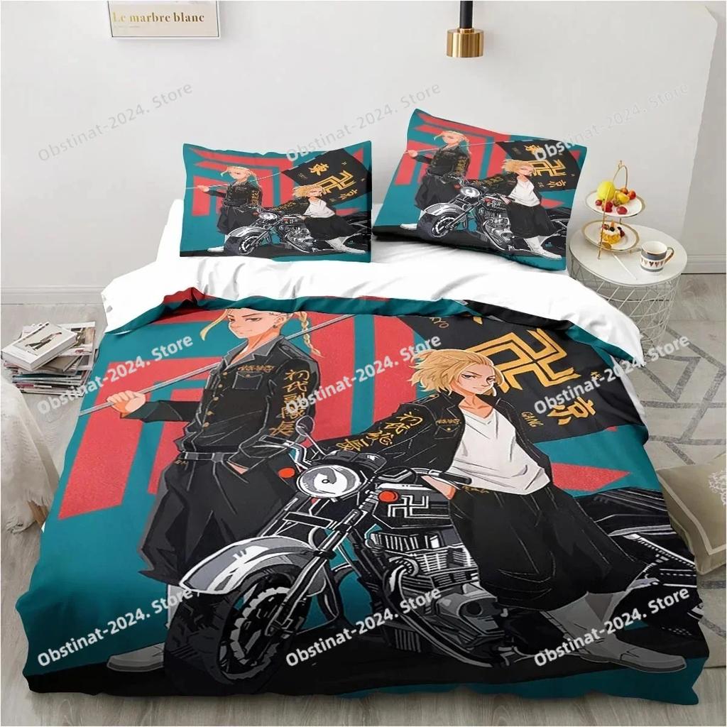 Anime Tokyo Revengers Ryuguuji Ken Sano Manjiro Printed Bed Set Duvet Cover Pillowcase Bedding Set Bed Linen Sheet Quilt Full