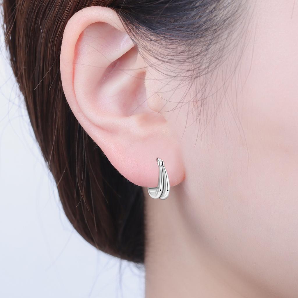 Hot Sale Trendy Fashion Jewelry Copper Alloy Silver Plated Zircon Double Layer Smooth Teardrop Hoop Earrings Women Daily Wear