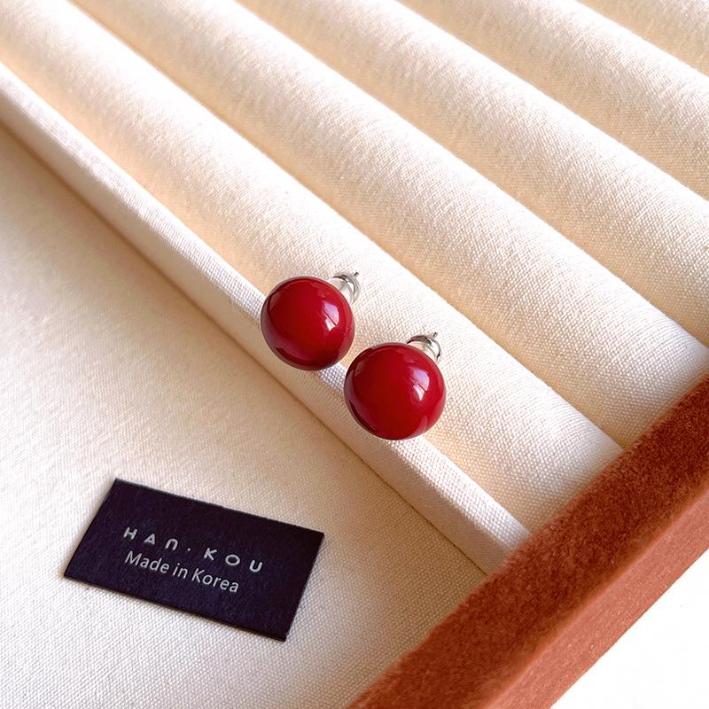 925 Sterling Silver Ankola Red Bead & Pearl Earrings: Elegant, Simple, Light Luxury for Women
