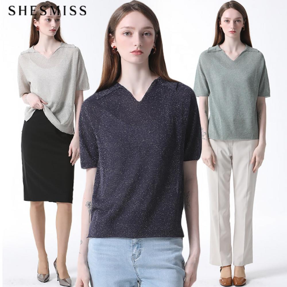 

She S miSS Glitter Open Collar Neck Short Sleeve Knit Price 198 000 Won DARK NAVY (DN)/55