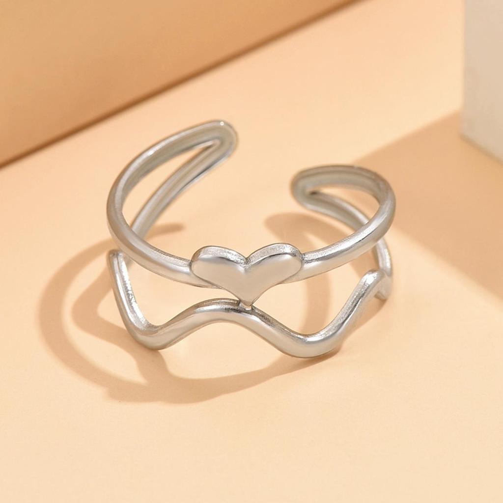 Heart-Shaped Stainless Steel Adjustable Ring for Women - Fresh Forest and Sweet Academy Style
