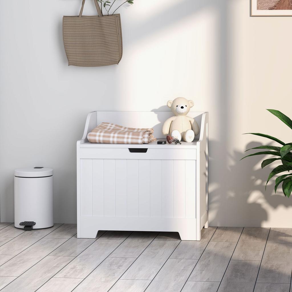 Wooden Storage Chest with Lid, White, 61L Capacity, Modern Design