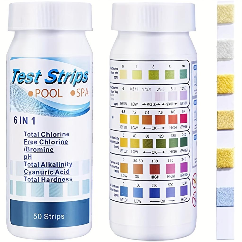 6Combination1Swimming Pool Water Quality Test Strips50Striped Chlorine BrominePHTotal Alkalinity Cyanuric Acid Test Strips for S