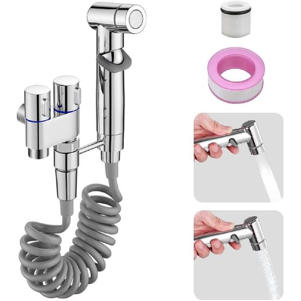 Handheld Bidet Sprayer for Toilet, 1-In-2-Out Dual Control Valve Bidet Attachment, Adjustable Water Pressure Control Hand Sprayer Kit for Feminine