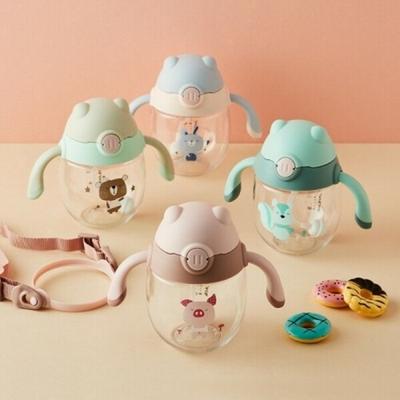 Lock&Lock Strap Infant Petite Friends Straw Cup 300ml, Blue (ABF790BLU), 1 Pc.