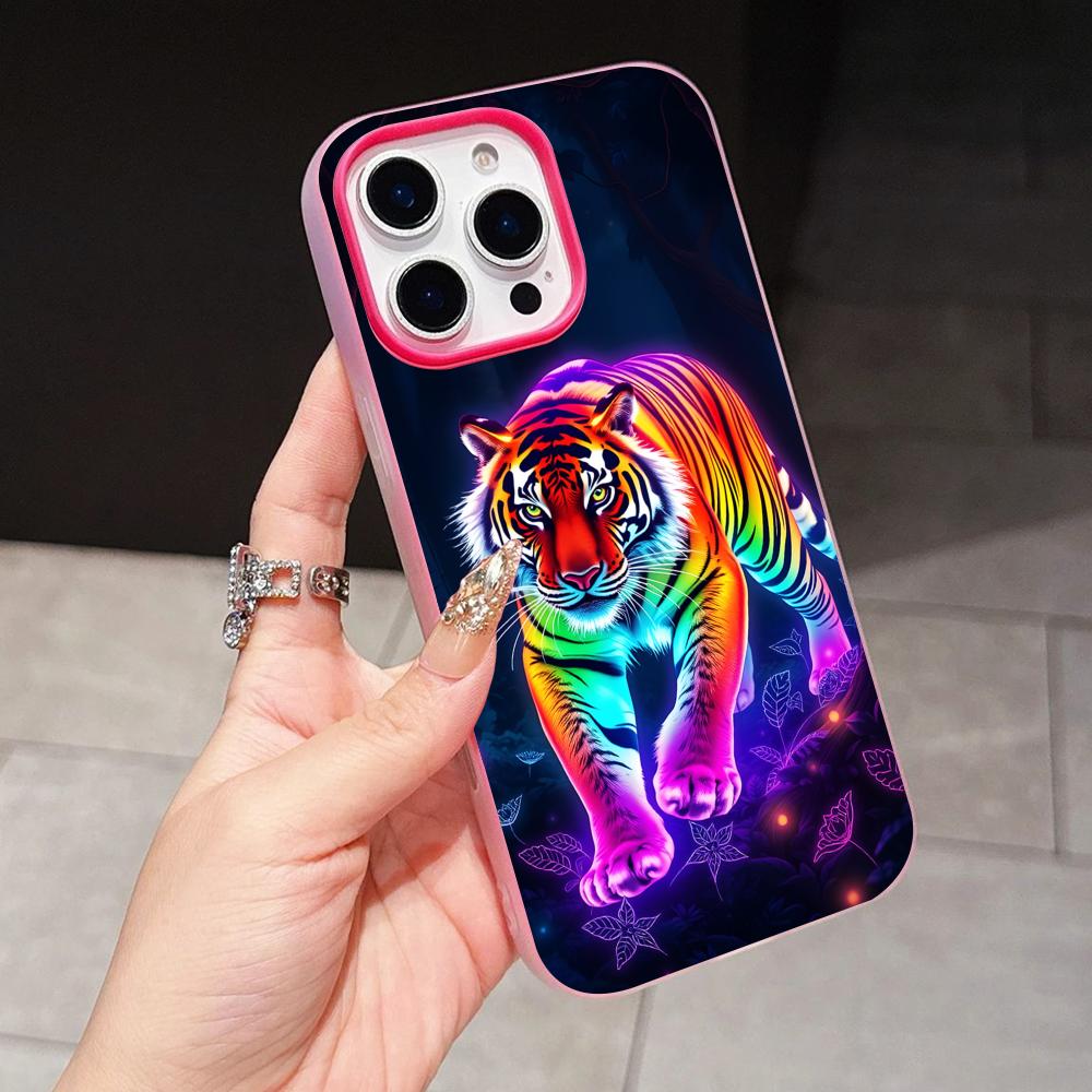 Tiger Neon Jelly Double layer Rose Red Mobile Phone Case for iPhone 17 16 15 14 13 12 11 Air Pro Max Plus Protective