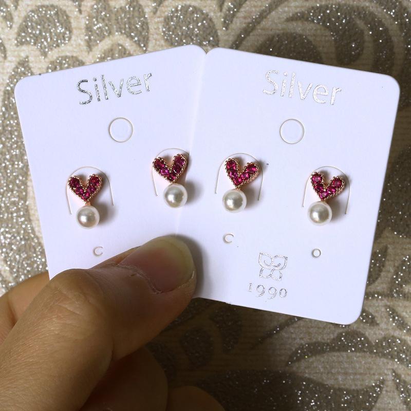 

Women Fashion Pink Zircon Love Shape Delicate Earrings love shape + Pearl #1