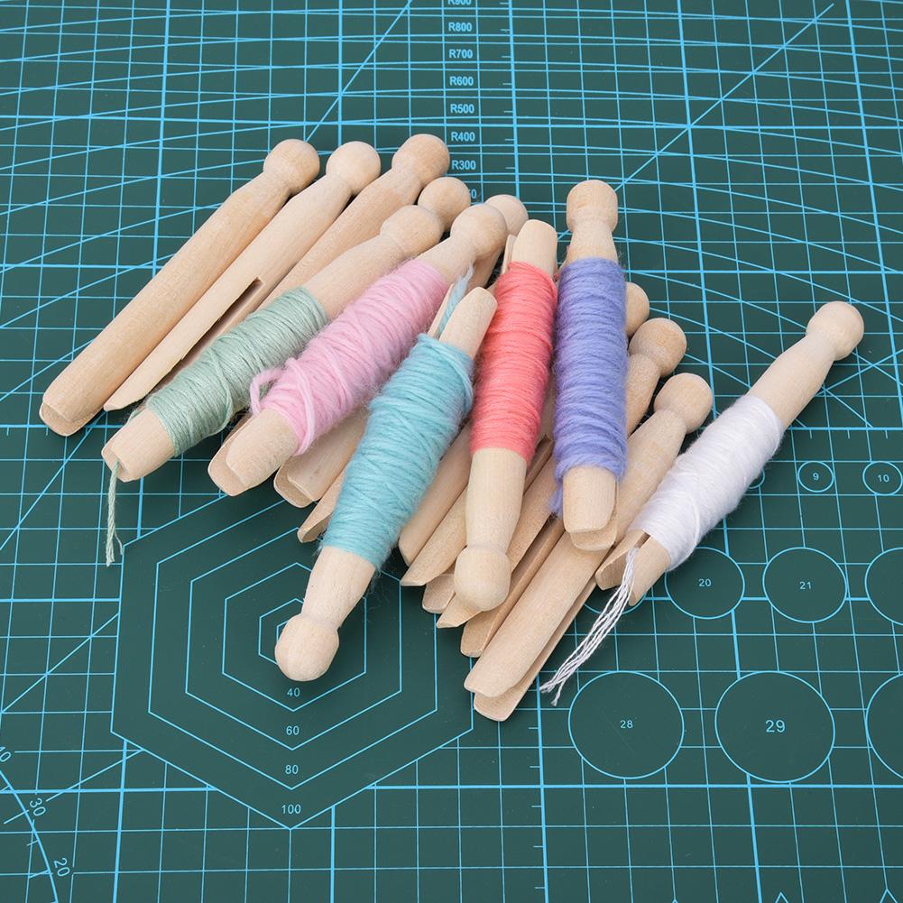 10pcs Wooden Spools Embroidery Cross Stitch Thread Wool Winding Storage Rods Sewing Accessory