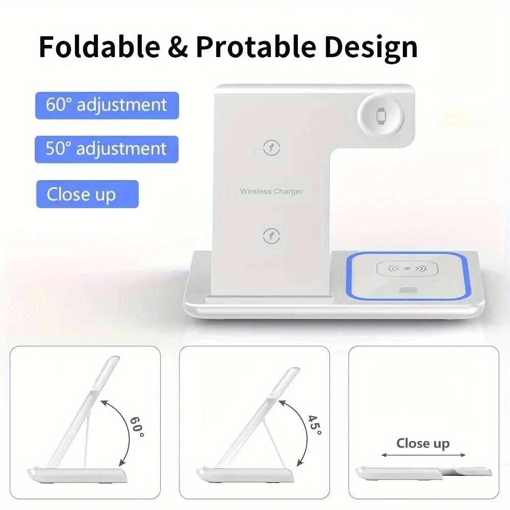 3 In 1 Wireless Charger Foldable LED Light Phone Stand For iPhone 16 15 14 13 12  Watch10-2 AirPods Fast Charging Station