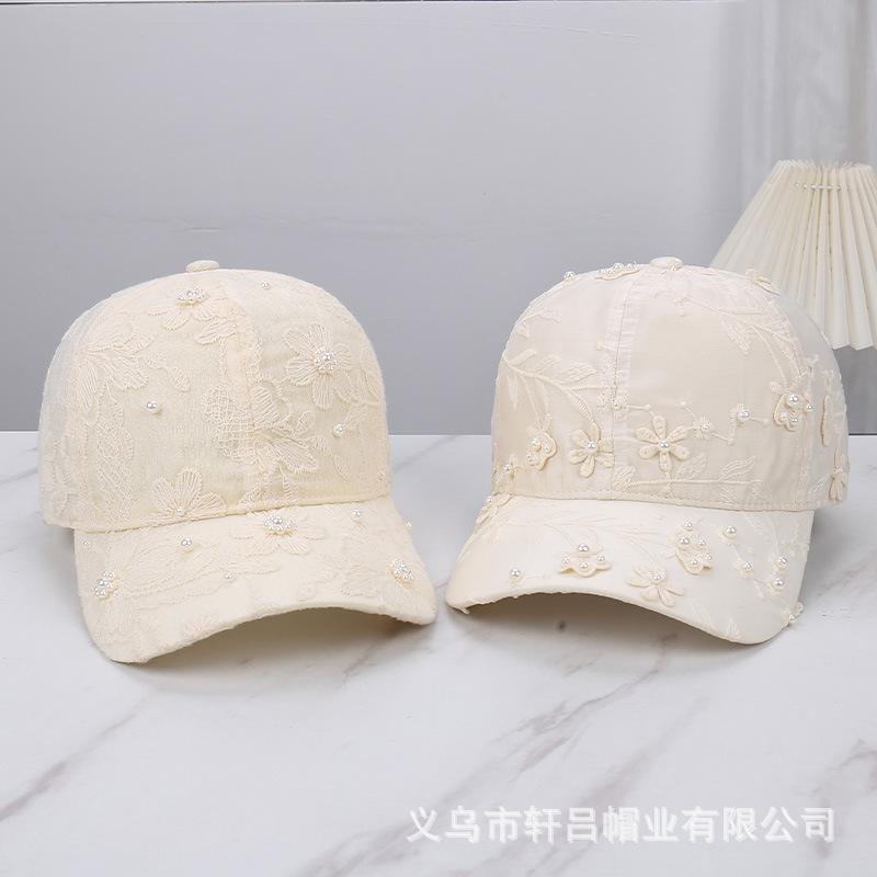 New national style lace flower pearl embroidery baseball cap children's summer fashion retro versatile sunshade cap