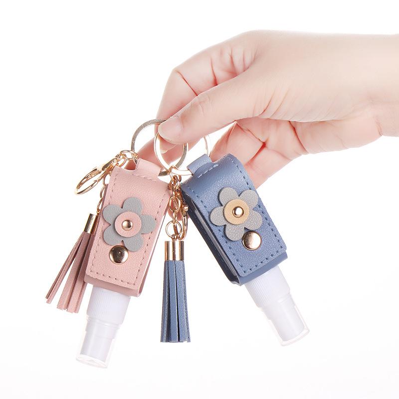 30Ml Empty Alcohol Spray Bottle Spray Type Sub-Bottling Hand Sanitizer Bottle Keychain Holder Portable Toner Tassel Leather Case