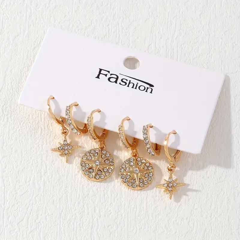 Женский набор серег-подвесок Кристальная Геометрическая Звезда Круг 3 пары one size