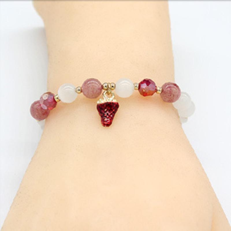 LUXY MOON Strawberry Crystal Pink Crystal Opal Lady Beads Natural Stone Bracelet