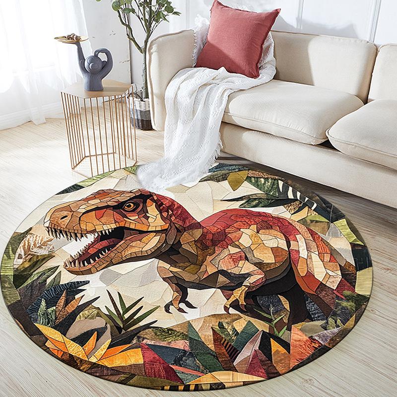 T-Rex Dinosaur Round Area Rug,Carpet Rug for Living Room Bedroom Sofa Playroom Decor,Non-slip Floor Mat