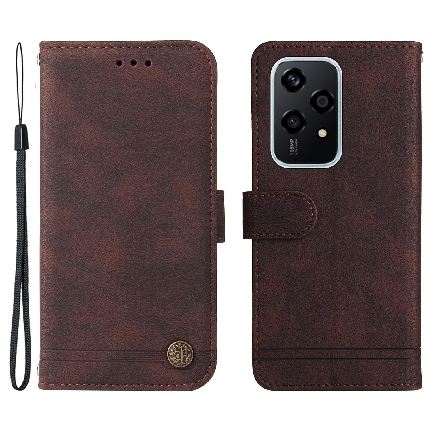 

For Honor 200 Lite Leather Wallet Cases Skin Touch Phone Cover Stand with Strap Brown