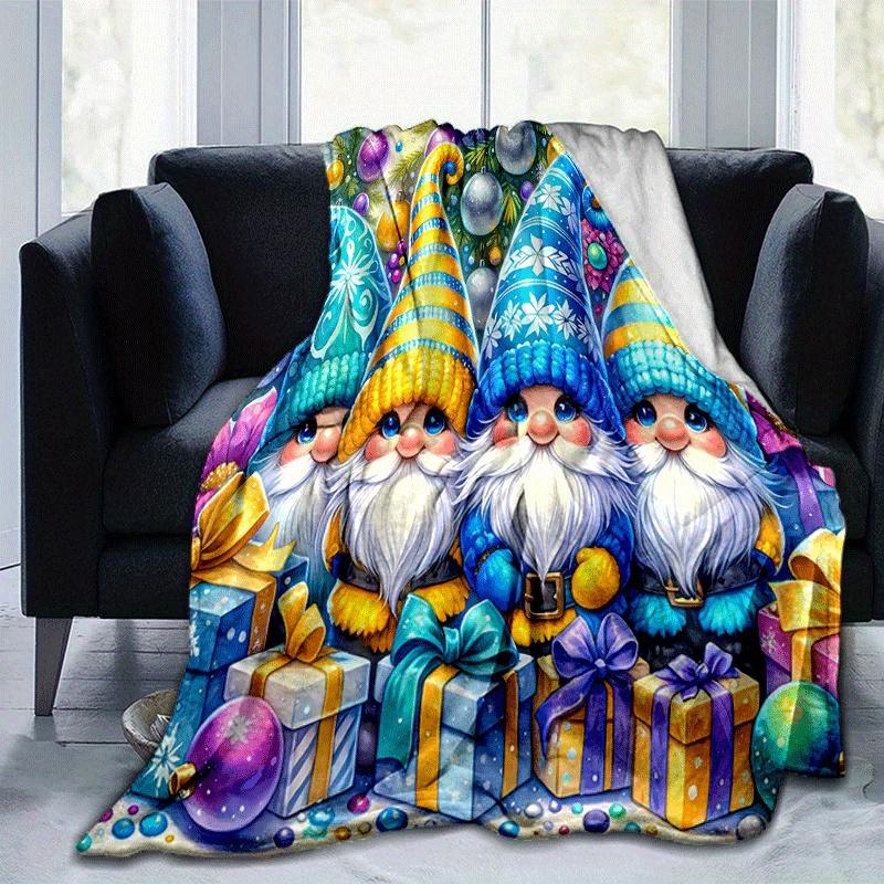 

1pc Christmas Dwarf Printing Lightweight Flannel Blanket, Comfortable and Warm Blanket, for Camping Sofa Bed and Couch Office, Gift 100x150cm