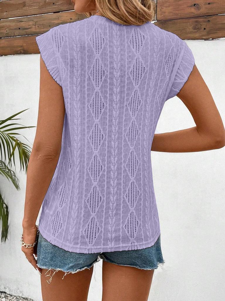 2025 Summer Women's Jacquard Round Neck Short Sleeve Loose T-shirt Vest