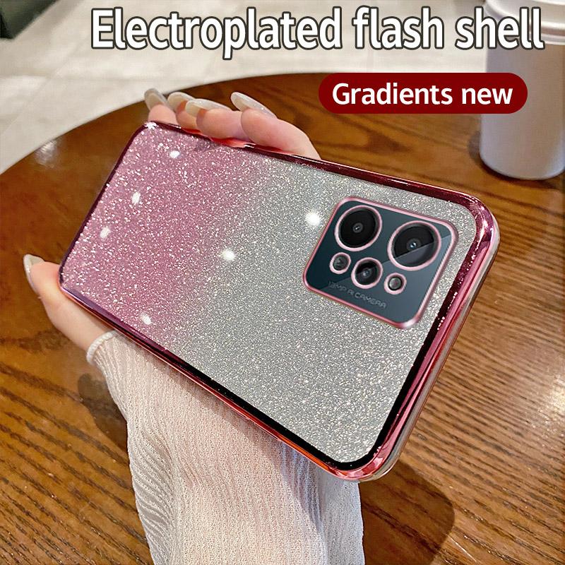For OPPO Realme C31 Case Realme C31 Phone Case Shiny Glitter Plating Silicone Camera Lens Soft Back Cover