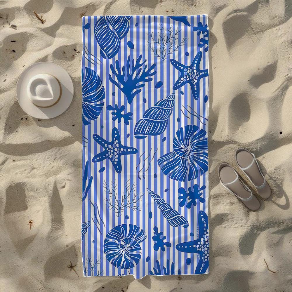 Cute Cartoon Starfish & Seashell Pattern Beach Towel, Soft Durable Quick-Drying, Ideal For Summer Beach, Swimming & Camping