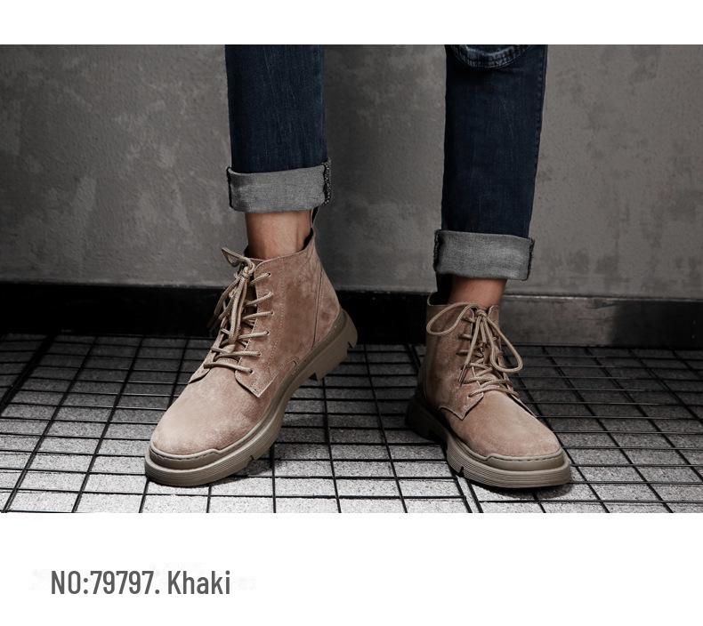 Men's Genuine Leather High-Top Martin Boots - Velvet Lined, Warm, British Style Desert Work Boots