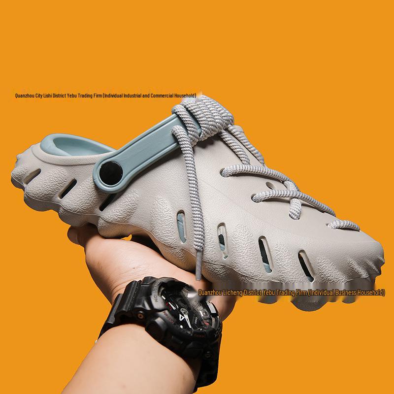 Herrarnas Andningsbara Slip-on Strandtofflor för Sommaren med Dämpad Tjock Sula och Snygga Hål