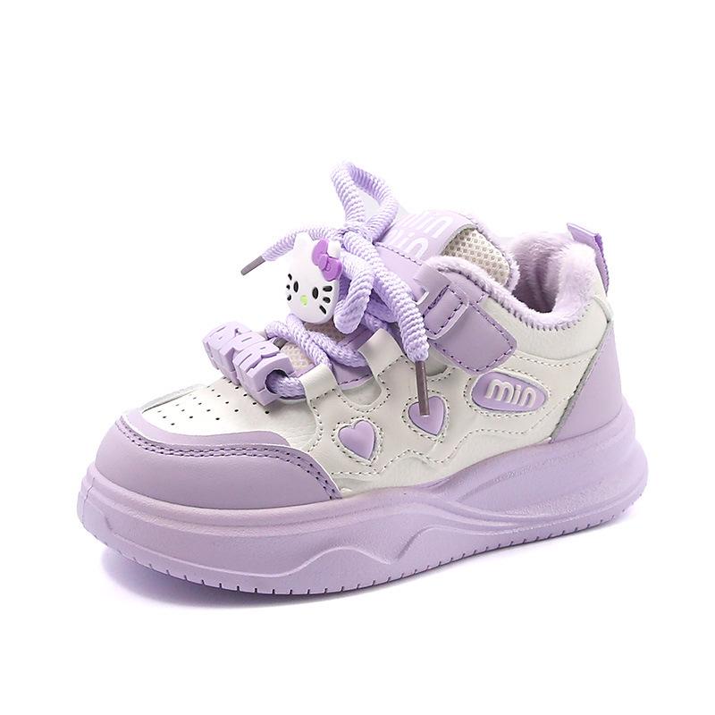 

2025 Autumn/Winter Girls Cartoon Sports Shoes - Plus Velvet, Warm Cotton, Stylish Casual Sneakers for Kids Size 29: 18.1cm