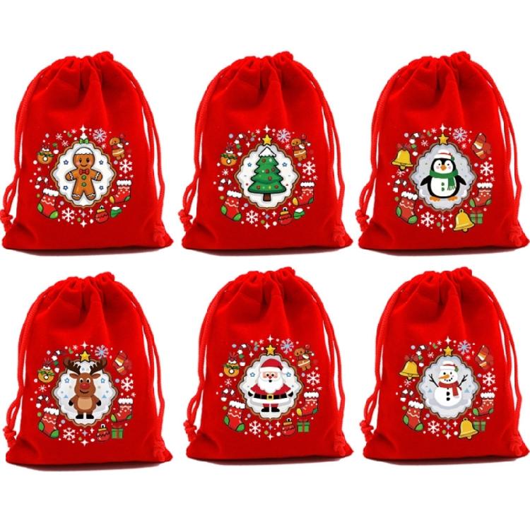 6 Count Large Holiday Gift Bags 20x30cm Plush Fabric Christmas Cookie Packaging for Candy Storage and