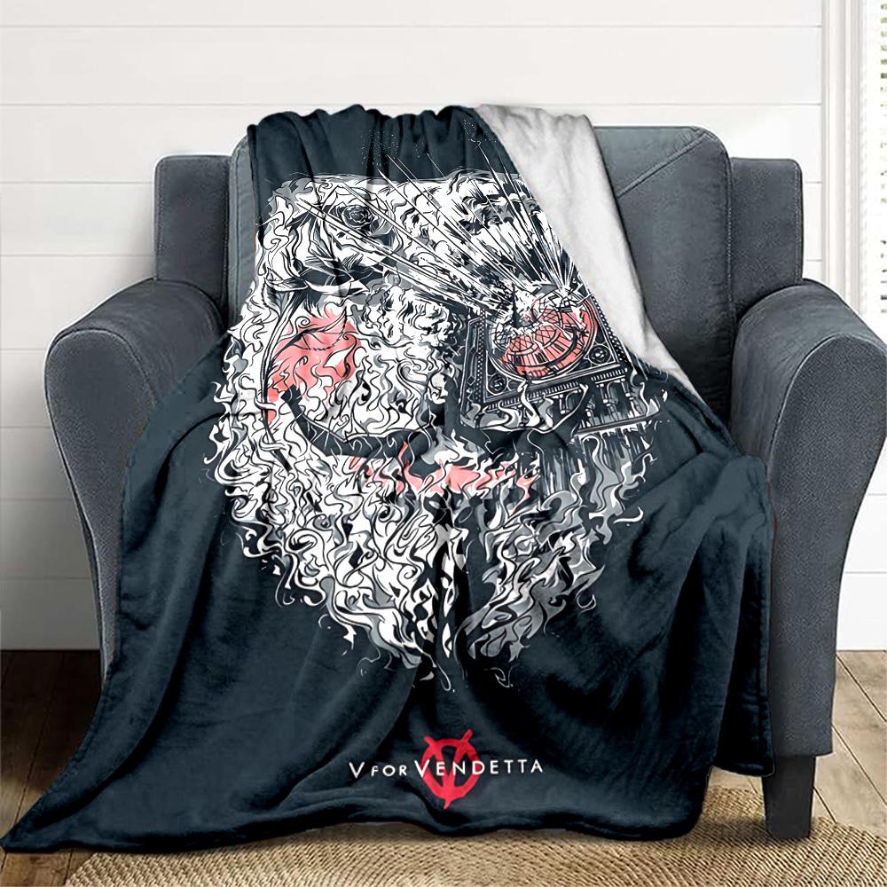 1pc V for Vendetta Flannel Throw Blanket - HD Printed Lightweight Soft Warm All-Season Blanket for Sofa, Bed, Travel, Camping 085
