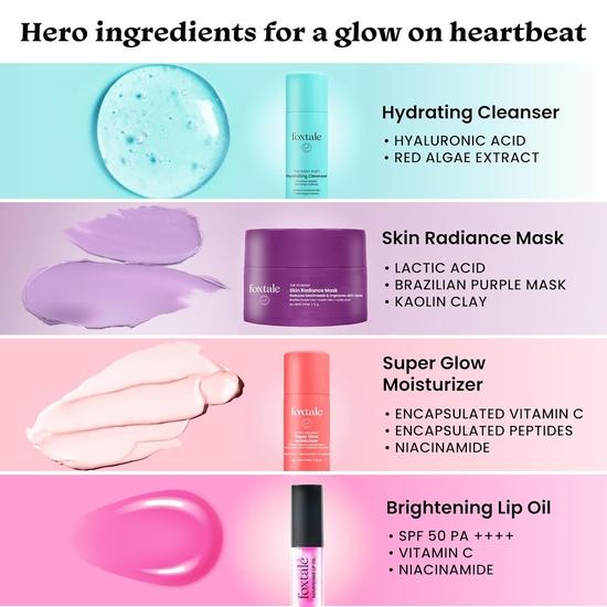 Foxtale Glow On Heartbeat Skincare Gift Set | Hydrating Cleanser, Tan-Removing Face Mask| Travel-Friendly Self-Care Kit for Radiant