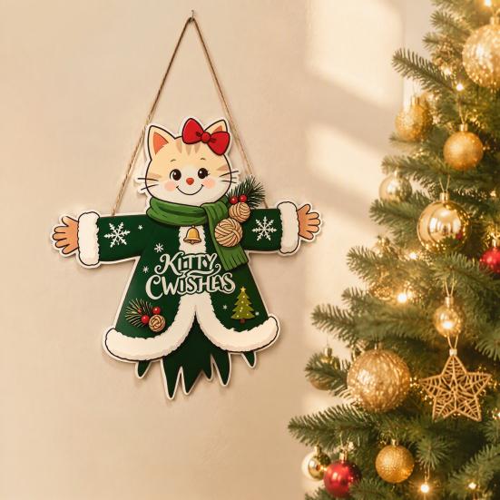 Seasonal Party Supplies Wooden Christmas Hanging Pendant, Cartoon Welcome Sign for Front Door, Holiday Shop Decorations Wall Decor with Cute