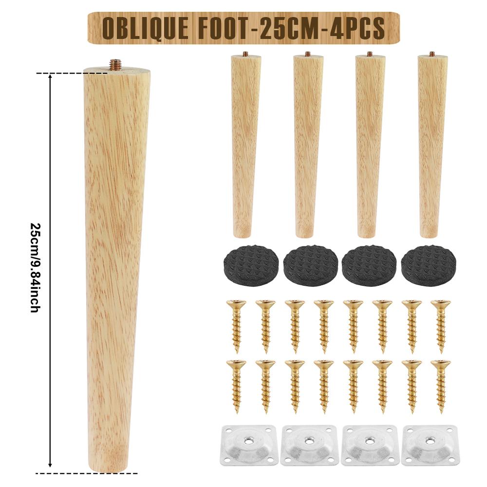 4/8Pcs Wooden Furniture Legs 8/15/20/25cm Oblique/Straight Table Feet Non-slip Chair Feet with Accessory Protective Pad for Sofa