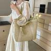 Casual Solid Color Tote Bag Large Capacity Hand Woven Shoulder Bag Tassel Pendant Square Handbag Women