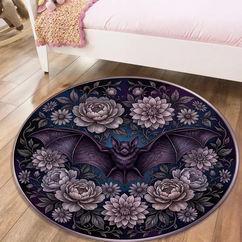 Bat Retro Round Area Rug,Carpet Rug for Living Room Bedroom Sofa Playroom Decor,Non-slip Floor Mat101
