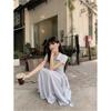 Short Sleeve POLO Neck Tie Button Splicing Dress Women's Summer New Niche Design Sense Skinny A-shaped Long Dress
