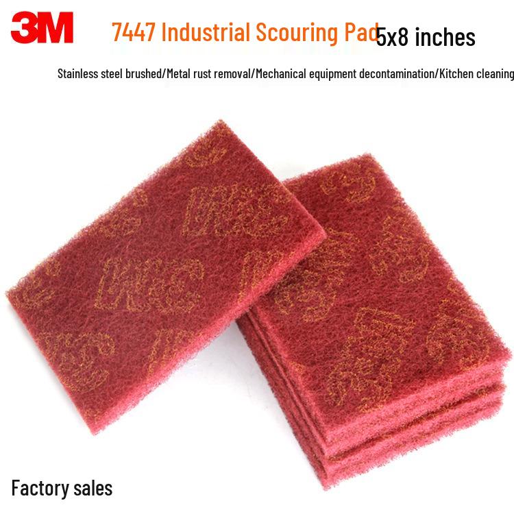 

5 x8 Red Nylon Scouring Pad for Industrial Cleaning, Deburring, and Wiping